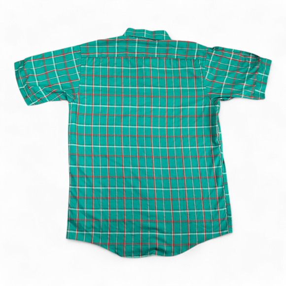 Vintage Manhattan Shirt Adult MEDIUM Green Plaid Button Down Natural USA 80s - Picture 2 of 8